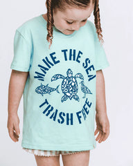 Make The Sea Trash Free Kids Tee - Soft Mint