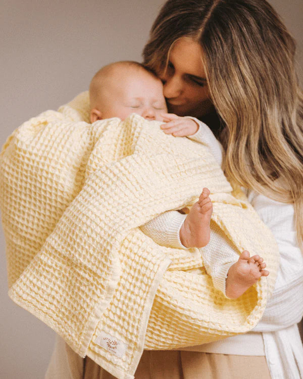 Little Fishies Waffle Blanket - Butter