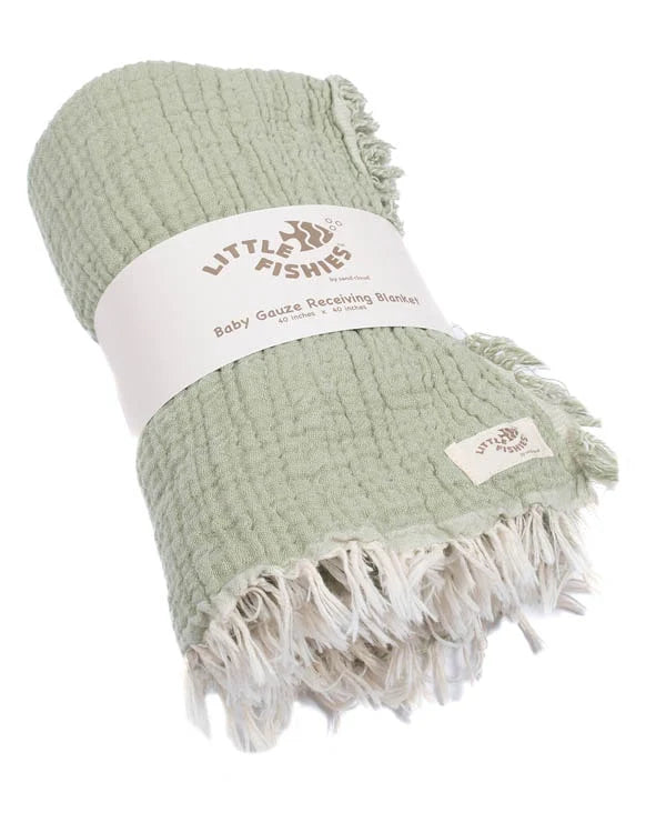Little Fishies Gauze Receiving Blanket - Sage