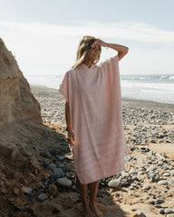 Classic Stripe Hooded Poncho - Calcite Pink