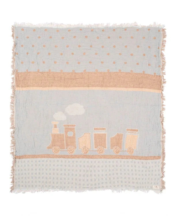 Choo-Choo Train Gauze Receiving Blanket Single with Pouch